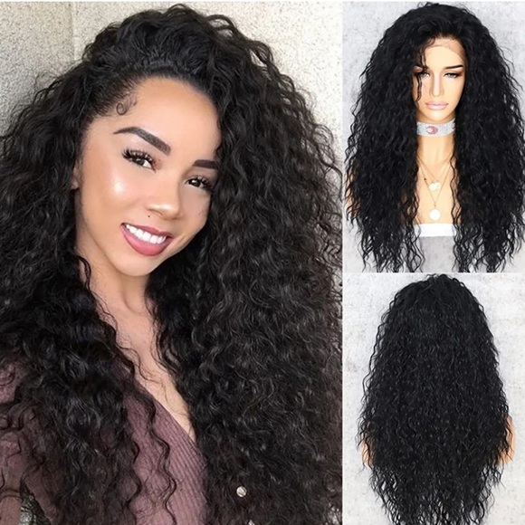 22” BLACK KINKY CURLY LACE FRONTWIG